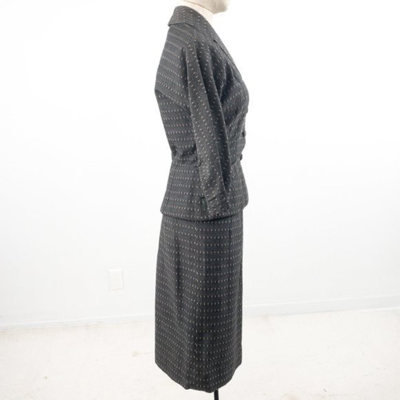 Vintage 40s S 2 Piece Skirt Set Blazer Suit Gray